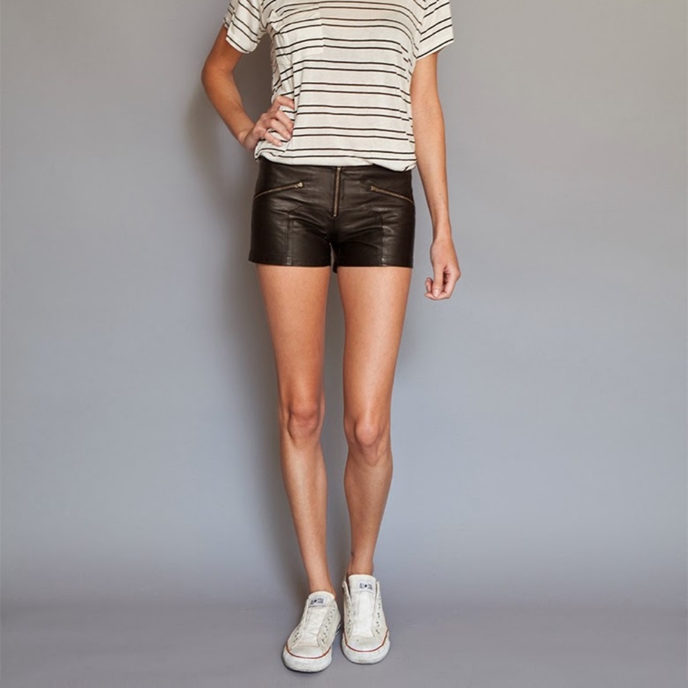 Black Leather Zip Shorts